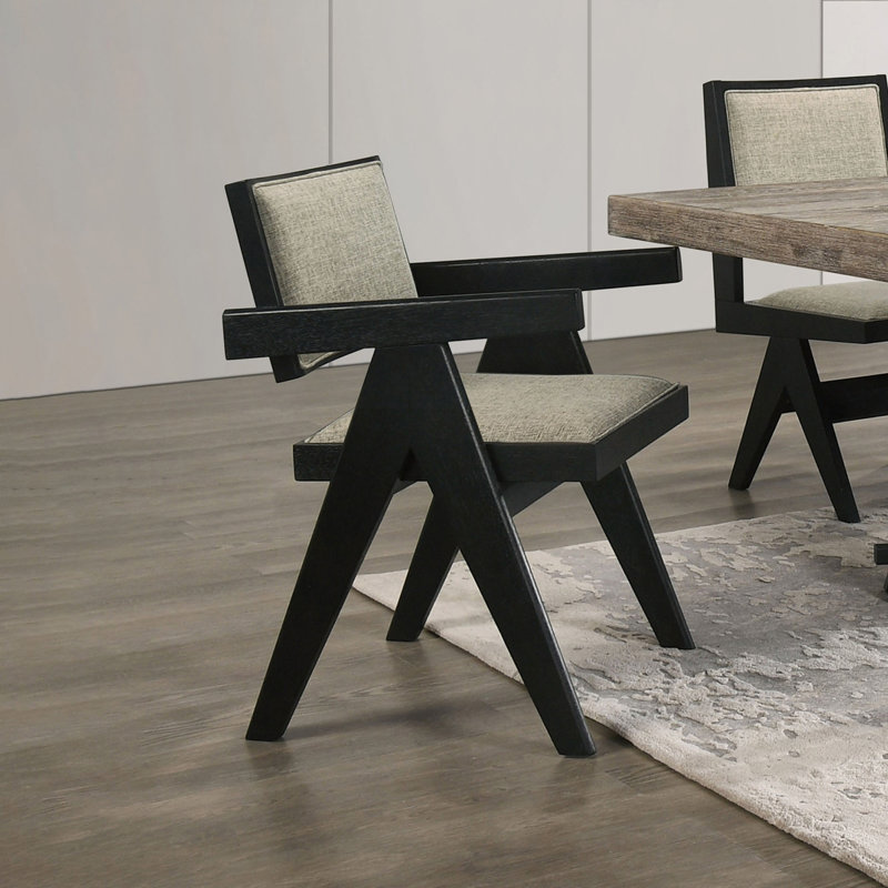 Chaise de salle à manger avec accoudoirs rembourrés en tissu Color 2Pc, Noir