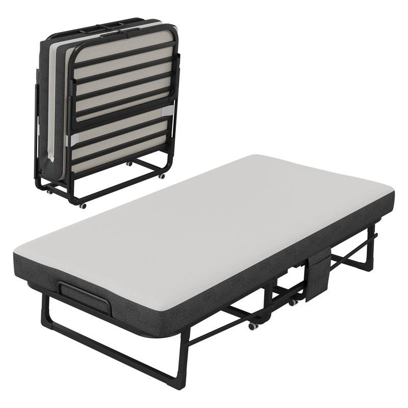 Folding Bed for Adults with 12cm Mattress, Heavy Duty Metal Frame Portable Guest Bed, 75 x 38 Inch Foldable Bed for Home Guest Use