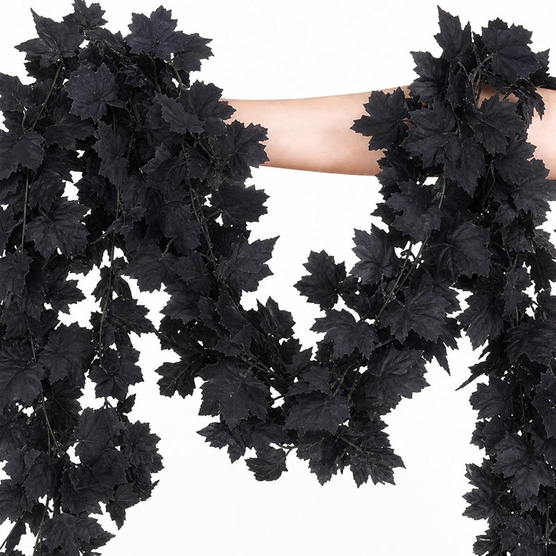 Ensemble de guirlandes d'Halloween à feuilles d'érable noires | Décoration de cheminée Spooky