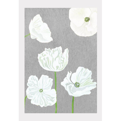 White Poppies On Gray Print
