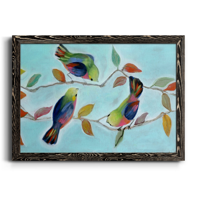 Bitty Birds I - peinture sur toile encadrée, H 31 po x l 44 po x P 1 po, Noir