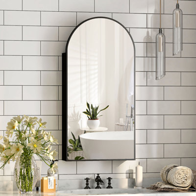 Arched Bathroom Medicine Cabinet With Mirror & Shelves,right Open,wall Mounted