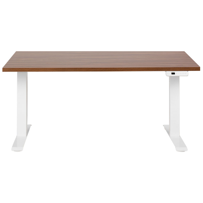 Luff Adjustable Metal Base Standing Desk, White, Brown, 128cm H x 160cm W x 72cm D