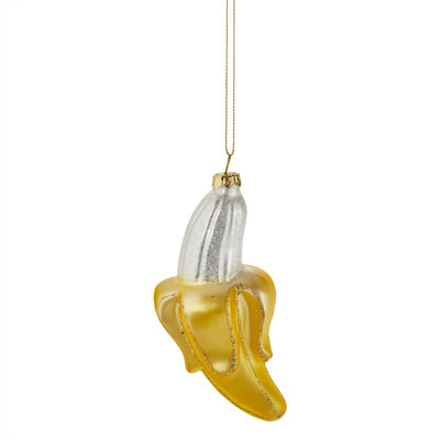Peeled Banana Ornament Yellow Glass Christmas