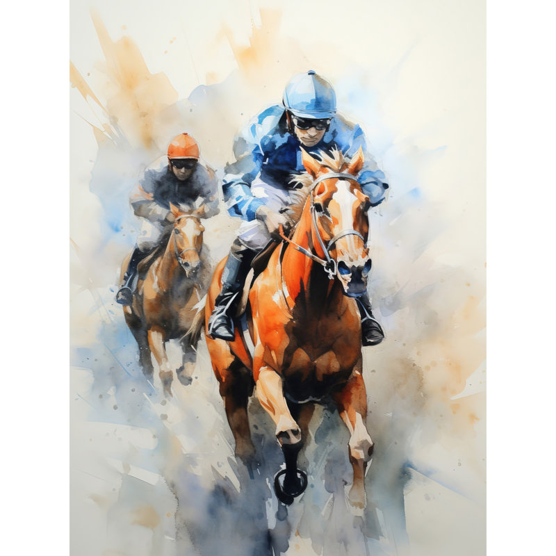 Wall Art Print Horseracing Jockeys Racing Horses Action Watercolour Kentucky Derby Grand National Cheltenham Cup Painting Race Sport Artwork Poster