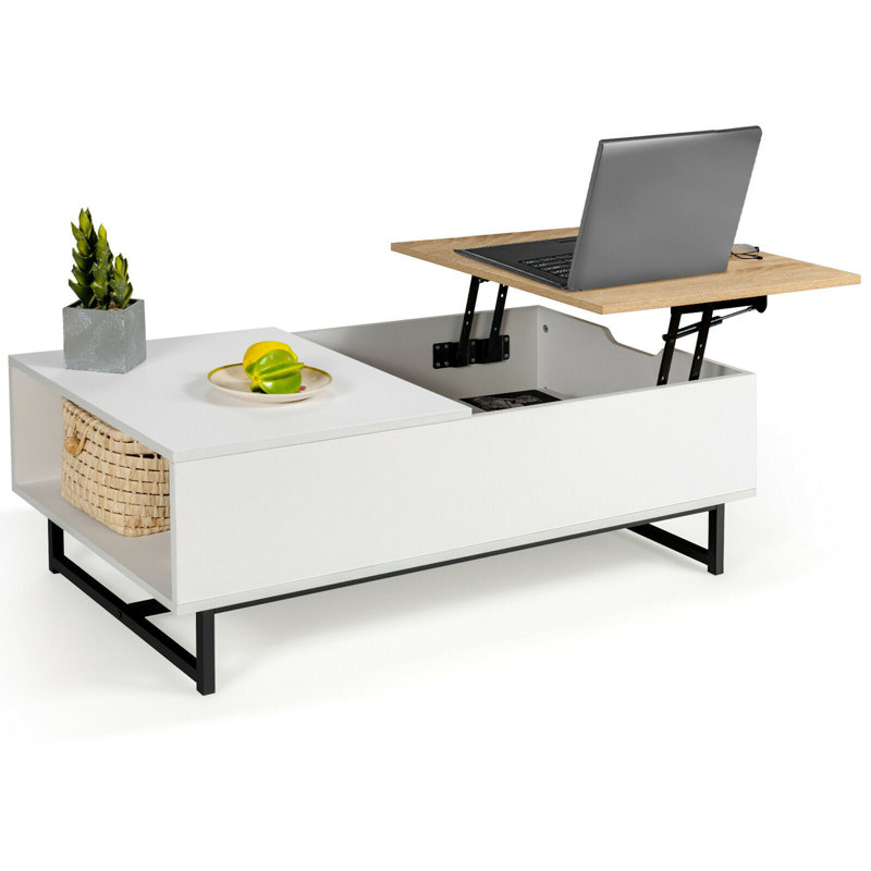 Table basse à tréteaux avec rangement Holtz, Blanc