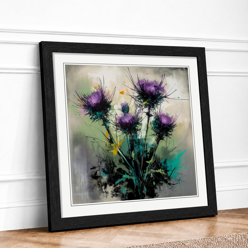 Thistle Gestural Art No.1 - Framed Print, Black