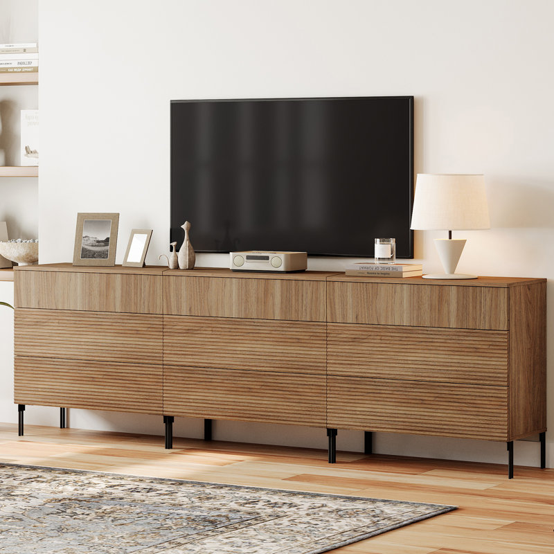Union Rustic Modern 9 Drawer Dresser TV Stand For Tvs Up To 100 Inch, Reeded Entertainment Center, Wood TV Console With Storage For Living Room