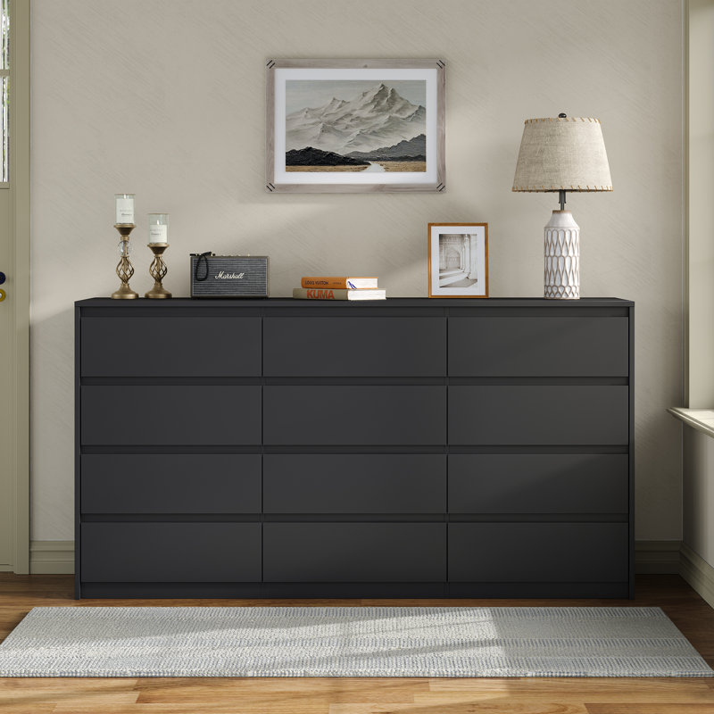 Teasley 12-Drawer Dresser,63" W Double Dresser for Bedroom, Black