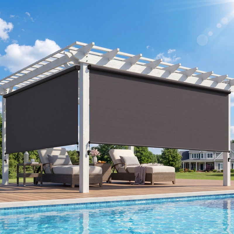 Store à enroulement extérieur sans cordon l 6 pi x L 8 pi, stores d'extérieur sans assemblage avec tissu amélioré 420 g / m², store à enroulement occultant 95% UV, abat-jour pour l'extérieur et l'intérieur (pas besoin de manivelle)