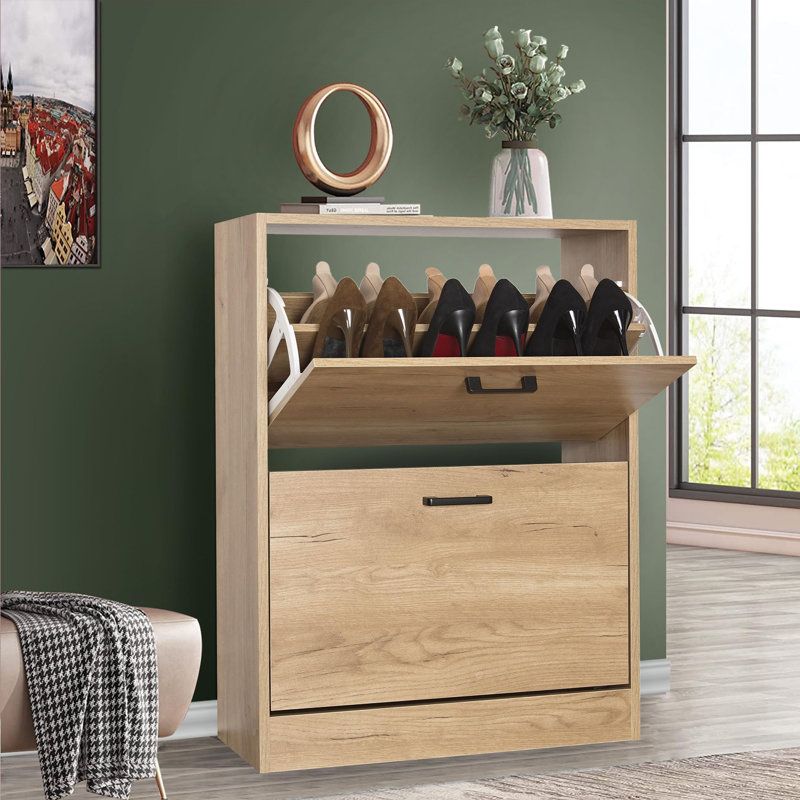 12 Pair Flip Down Shoe Storage, Pine