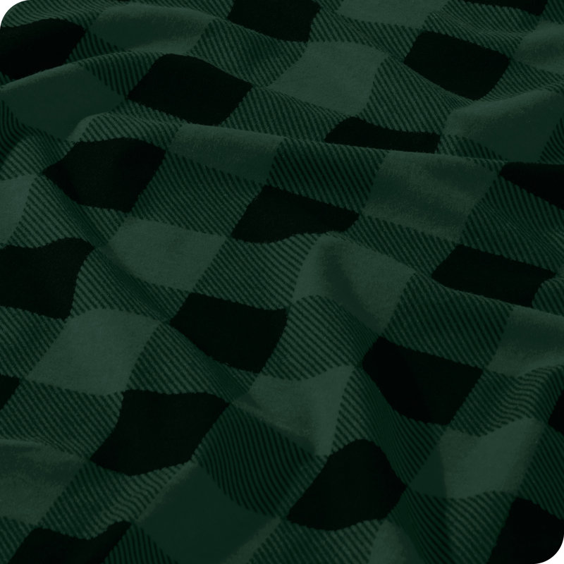 100% Cotton Flannel Sheet Set, Twin Sheet Set with 1 Pillowcase, Green/Black Chester Buffalo Plaid - Forest