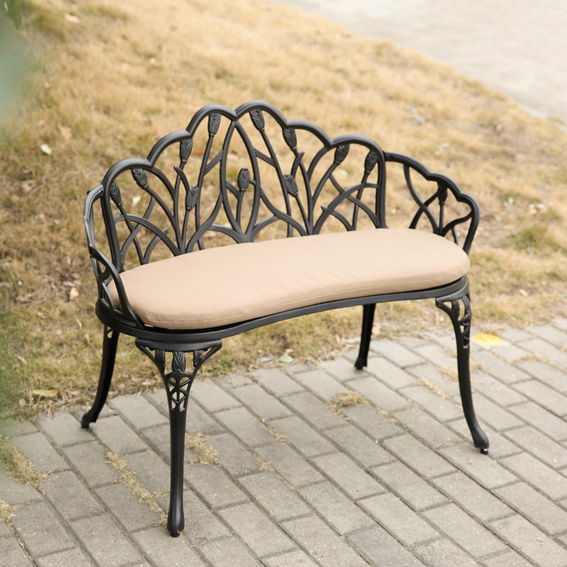Banc de jardin en métal, Noir / Beige, H 30,7 po x l 38,9 po x P 21,6 po 