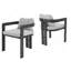 Chaise de patio d'extérieur en aluminium, ensemble de 2, finition noire avec coussin gris