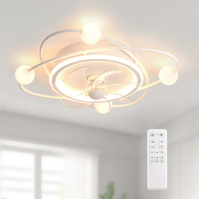 Modern ceiling fan with light, 55cm Dimmable LED ceiling fan light, 42W Timed ceiling fan with light for living room and dining room