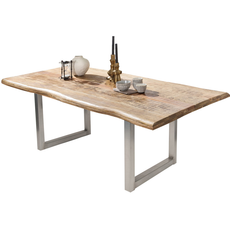 Gillian Solid Wood Top Metal Base Dining Table, H76 x L240 x W100cm, Silver