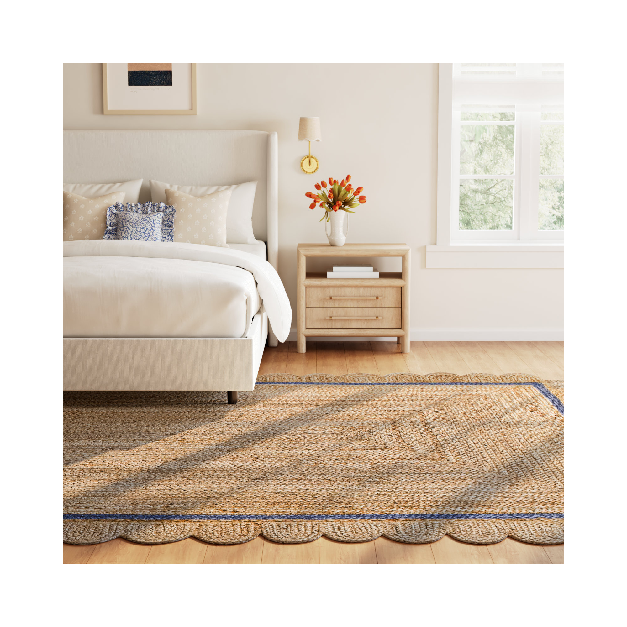 Damask Petals Braided Jute Area Rug, Rectangle 9'6" x 13'6"