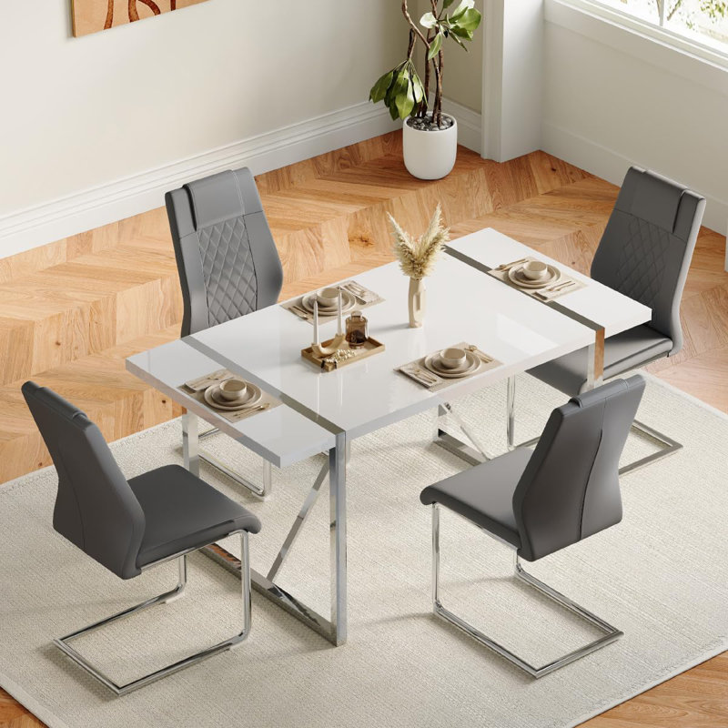 Ensemble de salle à manger rectangulaire L 31,5 po x l 55,12 po Minday, Gris/argent, Argent argent, 5