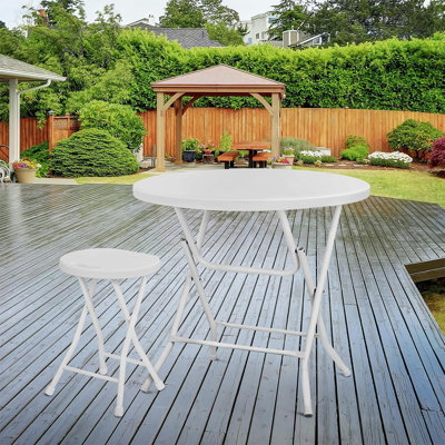 23.6" Round Bar Height Folding Cocktail Table, Plastic High Top Table with Removable Legs, White, for Indoor & Outdoor Events