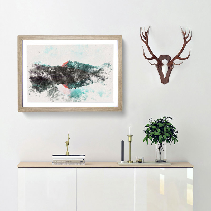 Mountain Reflection in France - Framed Print, 33cm H x 45cm W x 2cm D, Oak Framed