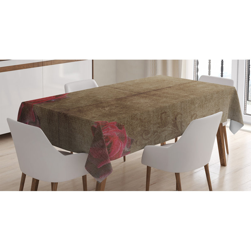 Victorian Tablecloth, Artwork With Roses Ornamental Frame Image Nostalgic Vintage Flower Style, Rectangular Table Cover For Dining Room Kitchen Decor, 52" X 70", Red Brown