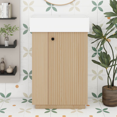 Meuble-lavabo autoportant simple 21,6 po avec lavabo en céramique, 1 porte droite et 2 tablettes ouvertes