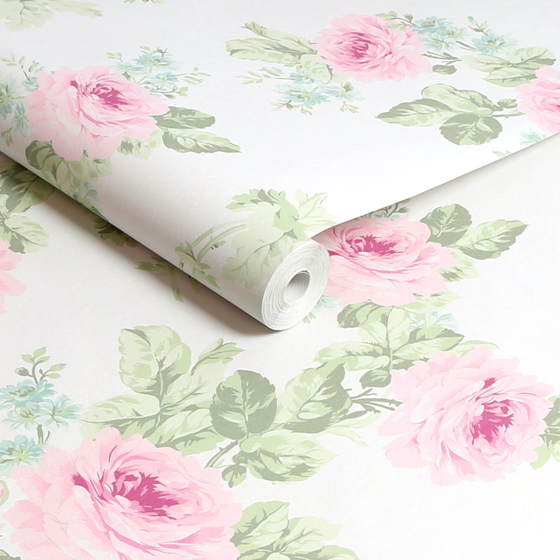Rachel Ashwell Royal Bouquet Blue Wallpaper, Pink