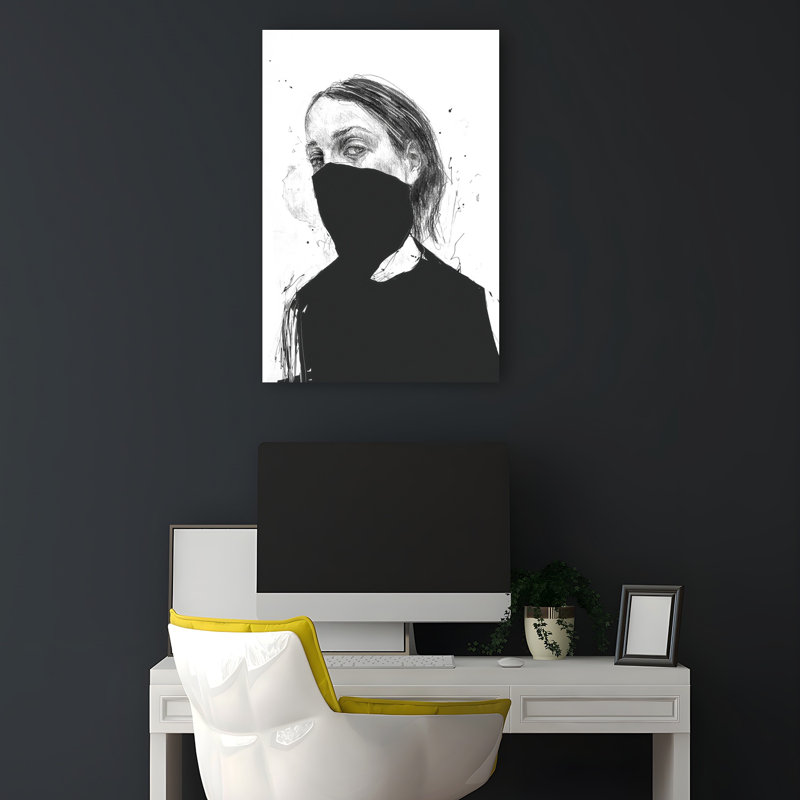 Masked Woman Gaze Abstract Contemporary Wall Art Print 1 Piece Wrapped Canvas Wall Art, 45.72cm H x 30.48cm W