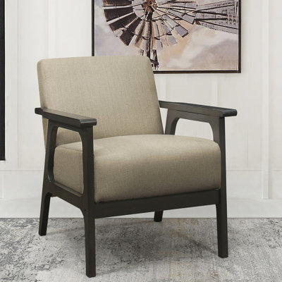 Chaise d'appoint de salon, revêtement en tissu brun, structure en bois massif, brun texturé, bois d'hévéa