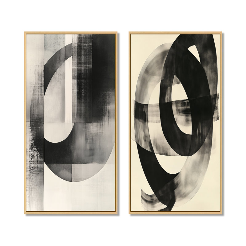 Courbes géométriques noires et blanches minimalistes - ensemble d'art mural abstrait noir et blanc, H 32 po x l 32 po
