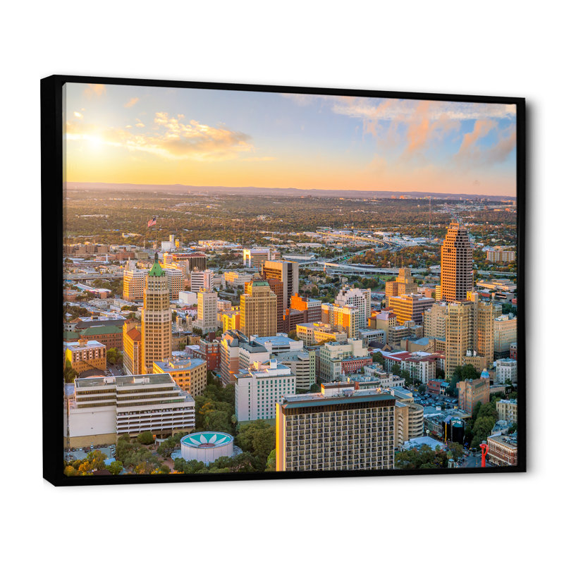 " San Antonio Downtown Texas I ", Black Floater Framed, 34" H x 44" W x 1.5" D