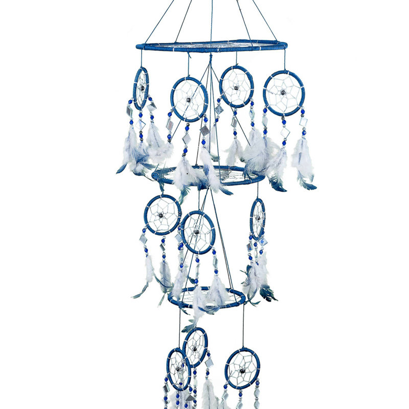 Capteur de rêves avec mosaïque, triple anneau, Bleu