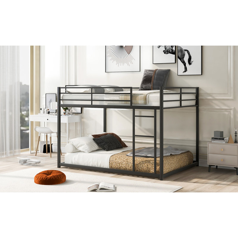 Lit superposé avec lit bas en métal pour un sommeil plus sécuritaire, accès facile, style, Lit double, Noir