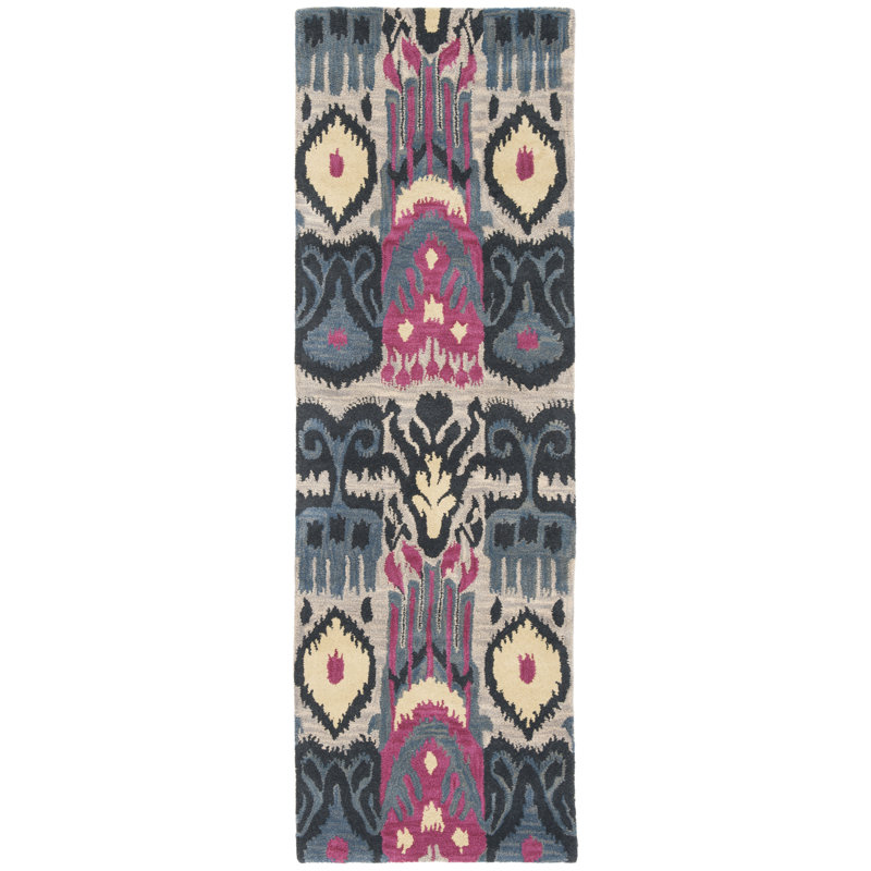 Kline Ikat Hand Tufted Wool Ikat Rug, Runner 2'3" x 10'