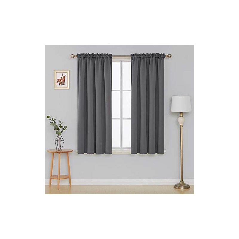 Room Darkening Curtain Pair, Dark Gray, 52" W x 54" L