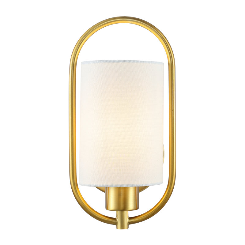 Haldea 6" Brass and Off-White Fabric Wall Sconce