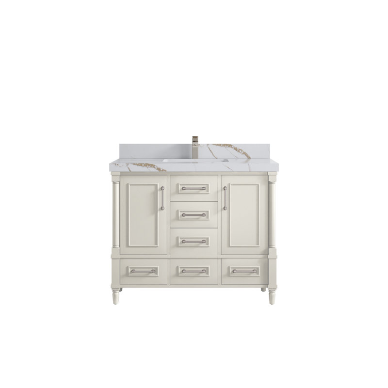 Meuble-lavabo simple 42 po avec comptoir en quartz Aberdeen, Noir Calacatta 2 po