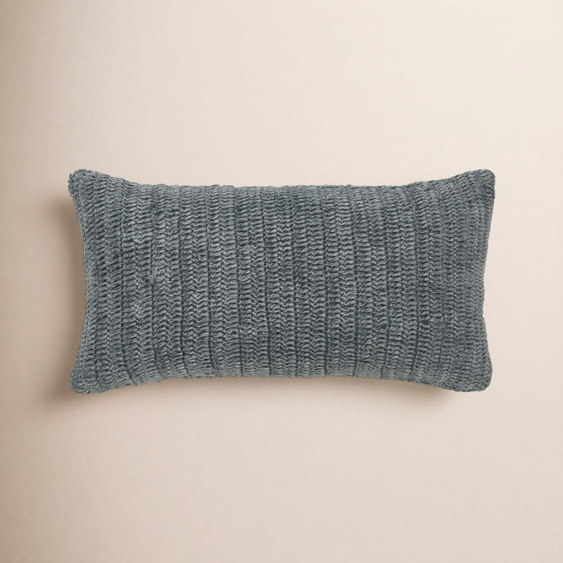 Dalenna Cotton Pillow Cover & Insert, Gray, 14" x 26", Rectangle