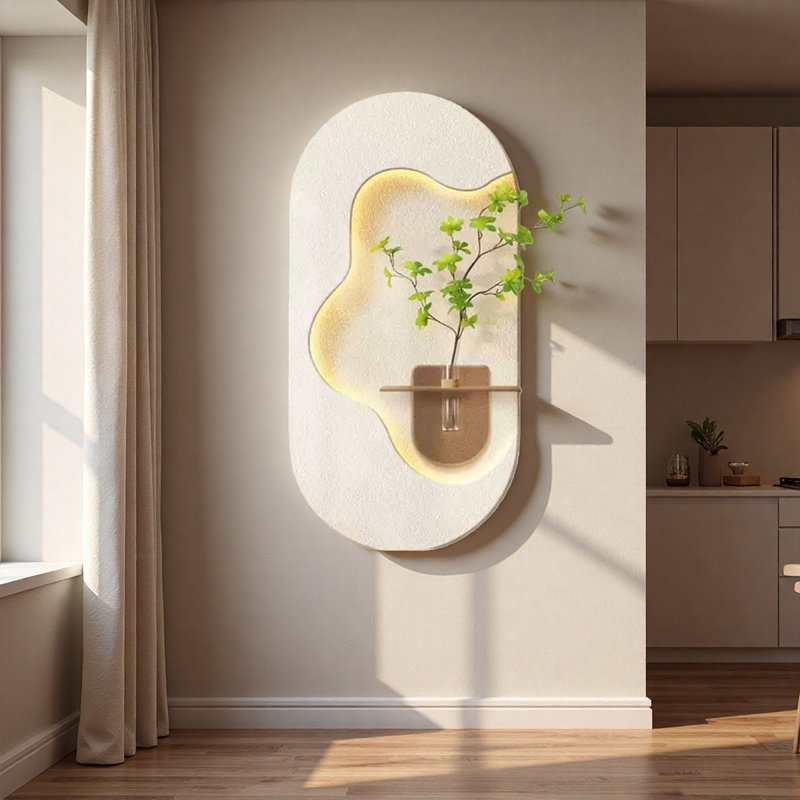 Art mural 3D crème en grès - décoration de hall d'entrée, H 55,12 po x l 27,56 po x P 3,94 po