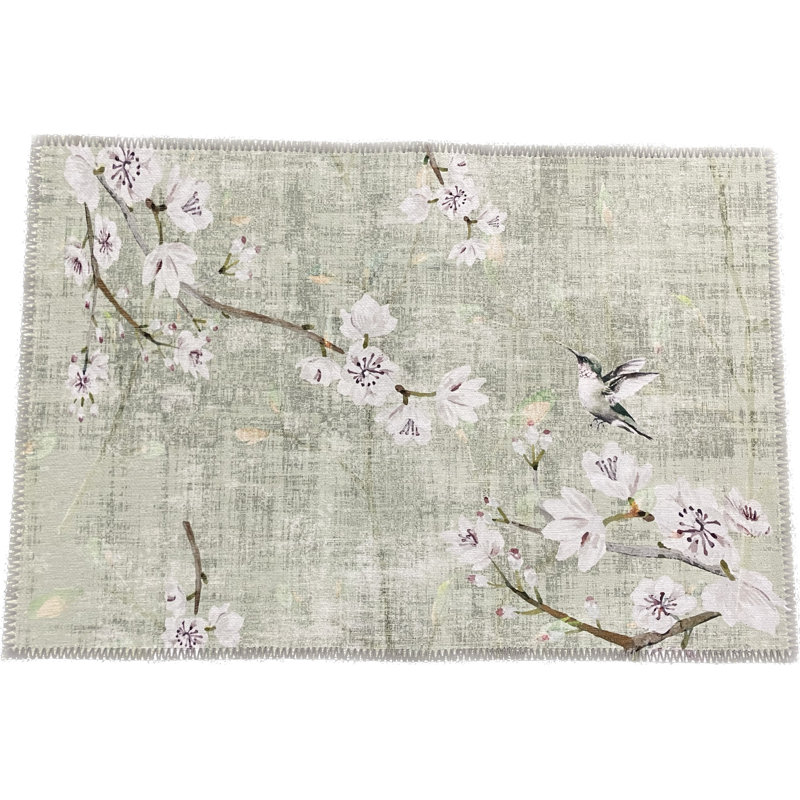 Blossom Fantasia Microfiber Rectangle Washable Rug, Rectangle 3' x 5', Celadon