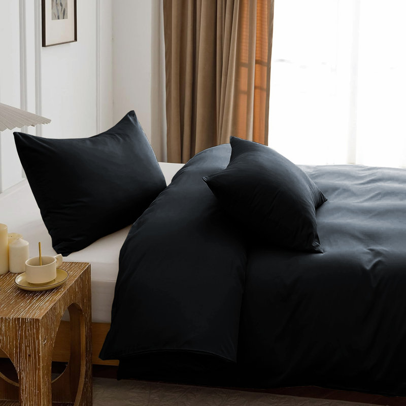 Nitzy Super Soft Reversible Plain Duvet Cover with Pillowcases, UK Super King - DE 260 x 220 cm, Black