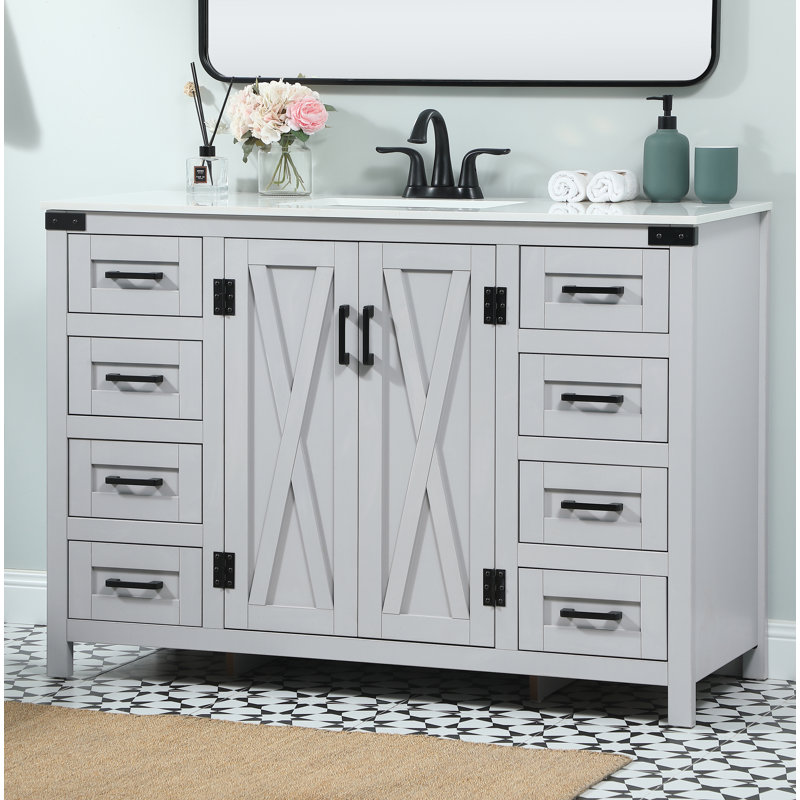 Slayton 48'' Single Bathroom Vanity with Engineered Marble Top, Gray