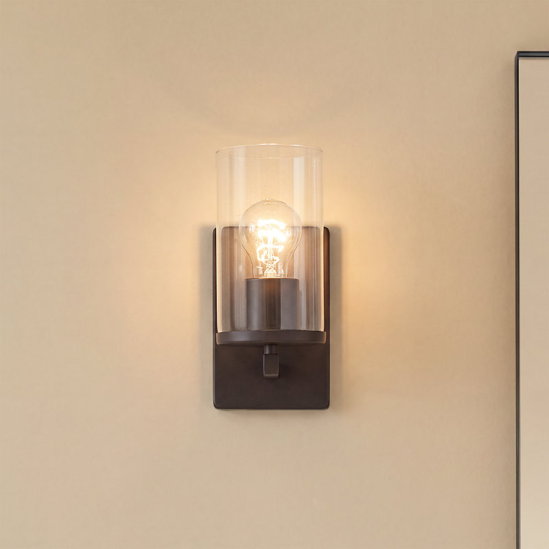 1-Light Bronze Bath Vanity Wall Sconce with Clear Glass Shade, Bronze