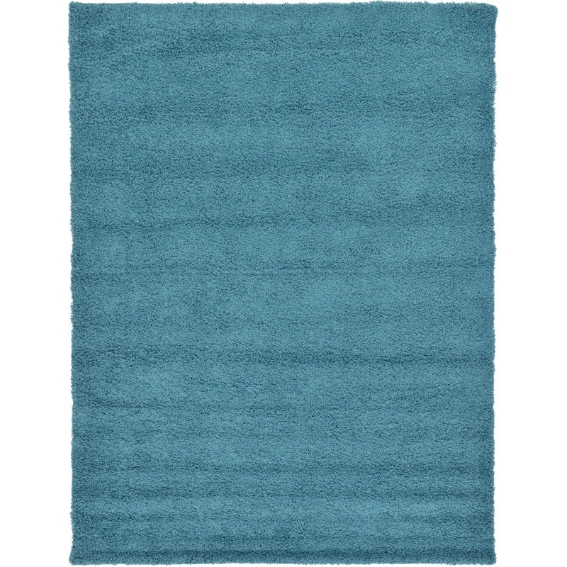 Tapis noir de jais Santoshi, Rectangle 7 pi 10 po x 11 pi, Bleu aqua foncé