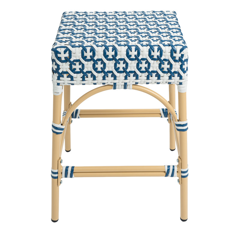 Tabourets de bar en polyuréthane tissé Coastal, Bleu / blanc