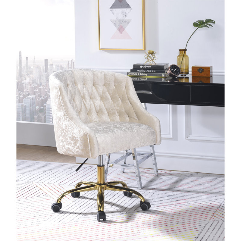 Vintage Cream Velvet and Gold Finish Office Chair with Metal Base