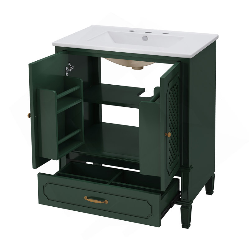 Meuble-lavabo 30 po avec lavabo style rétro, espace de rangement multifonctionnel, tablette de porte, porte à fermeture en douceur, blanc
