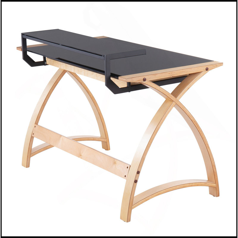 Bureau Mid-Century moderne en bois naturel et verre noir par Lumisource