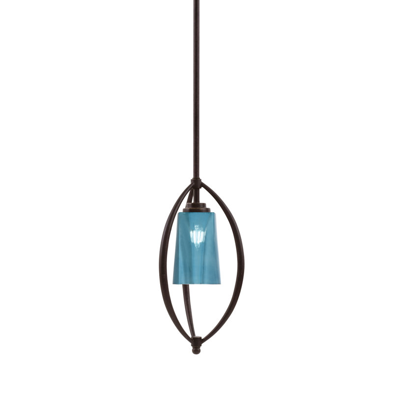 Suspension Albreda Stem Hung Mini présentée en fini granit foncé avec verre ambré dégradé de 11,4 cm de largeur x 16,5 cm de hauteur
