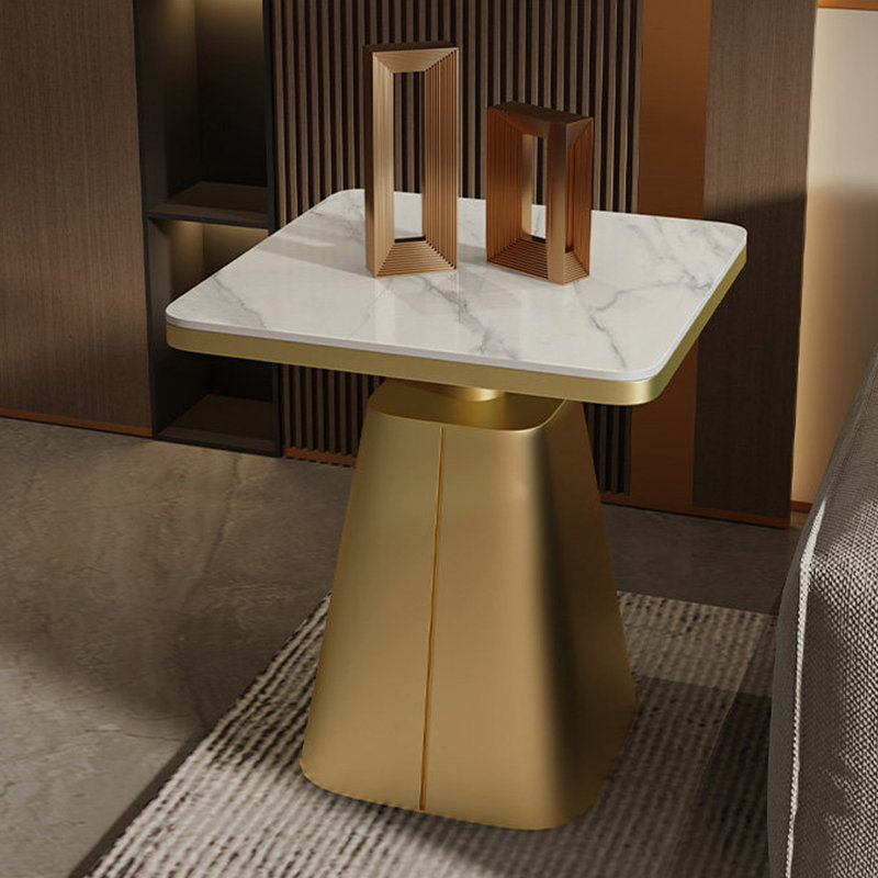 Ensemble de tables basses de salon haut de gamme, Blanc / gris clair, H 17,71 po x L 47,24 po x l 23,62 po, Doré